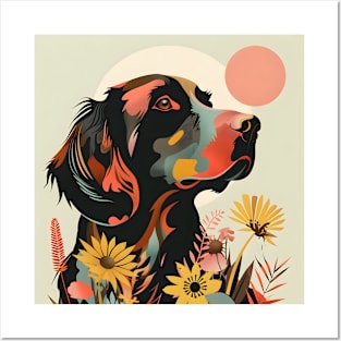 70s Flat-coated Retriever Vibes: Pastel Pup Parade Posters and Art